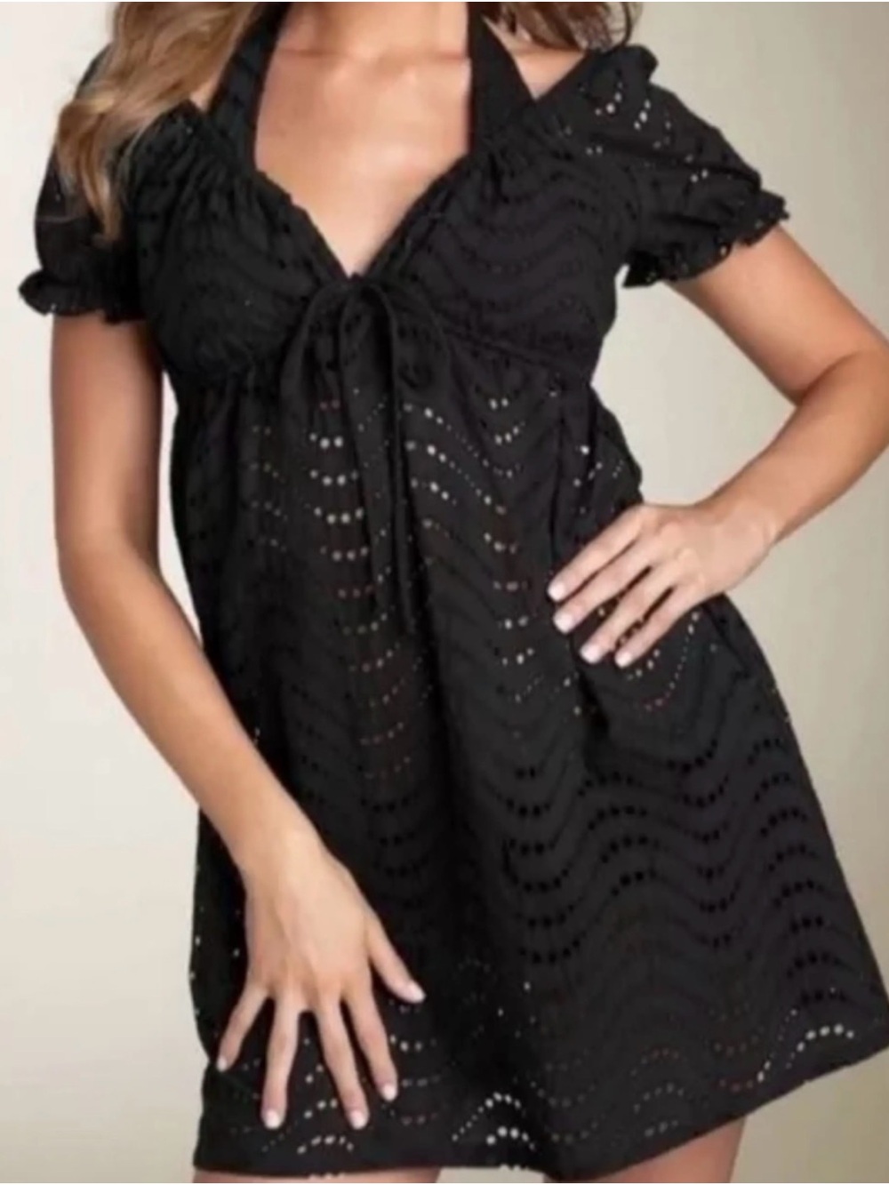 Brown Eyelet minidress swimsuit coverup 100% cotton